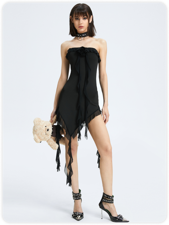【Final Sale】Edgy Black Ruffles Dress Mini Dress