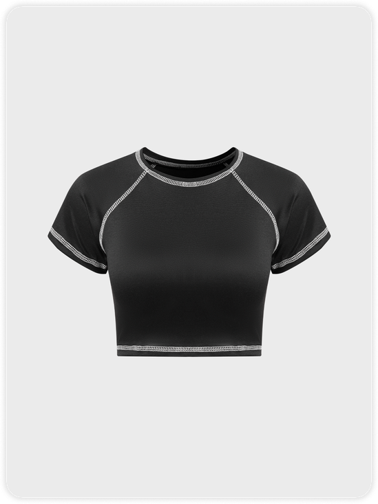 Street Black Color block Overlock Top T-Shirt