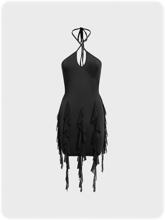 【Final Sale】Y2k Black Ruffles Lace up Dress Mini Dress