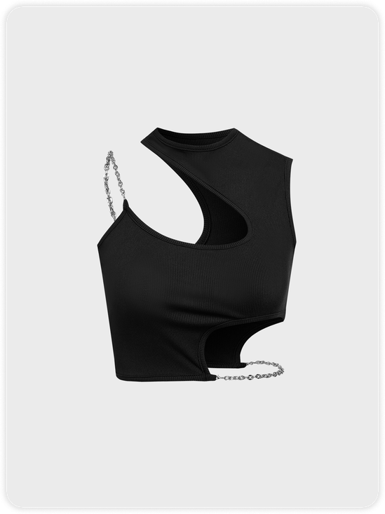 Y2K Black Metal chain Asymmetrical design Top Tank Top & Cami