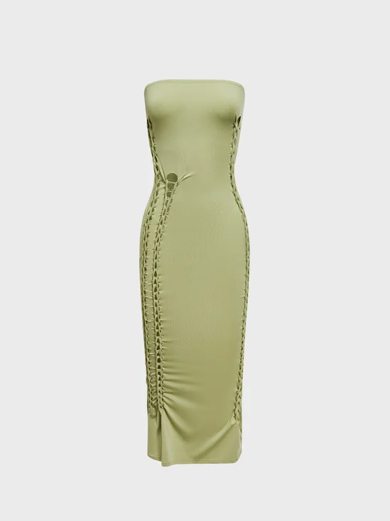 【Final Sale】Street Green Cut out Dress Midi Dress