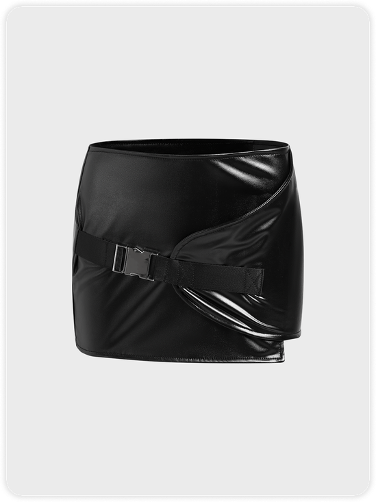 Street Black Leather Buckle Bottom Skirt