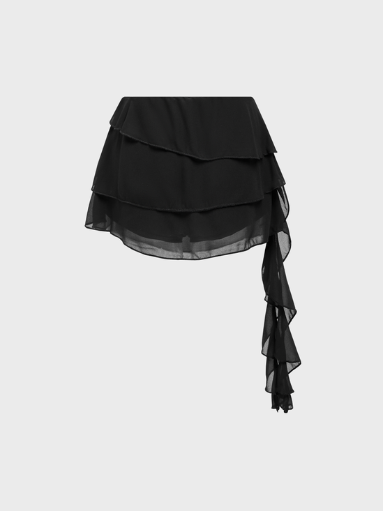 【Final Sale】Y2k Black Ruffles Mesh Party Bottom Skirt