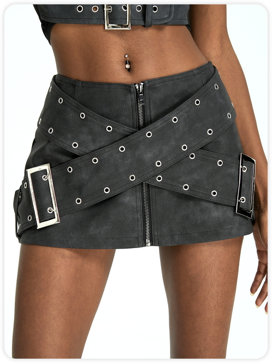 Punk Black Cross belt Metal Bottom Skirt
