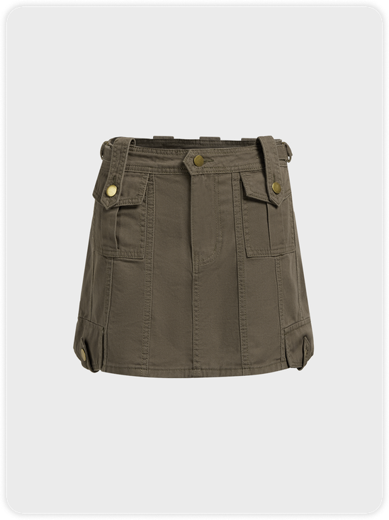 【Final Sale】Y2k Khaki Cargo Bottom Skirt