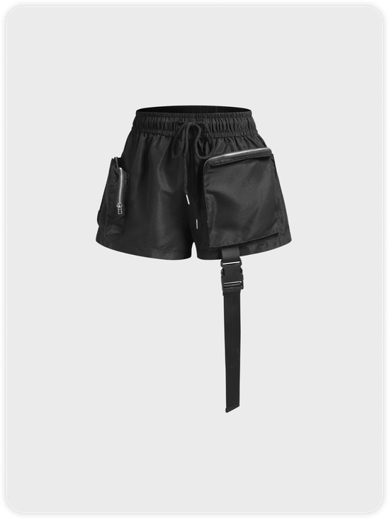 Street Black Buckle Bottom Shorts