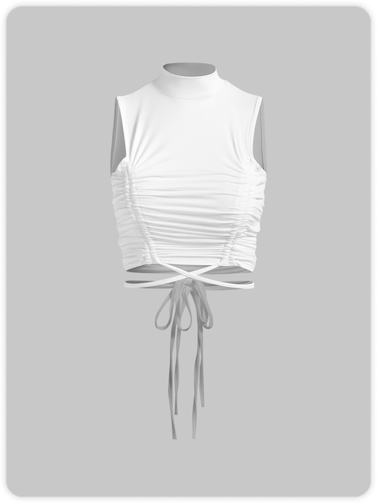 【Final Sale】Y2k White Lace up Wrinkled Top Tank Top & Cami