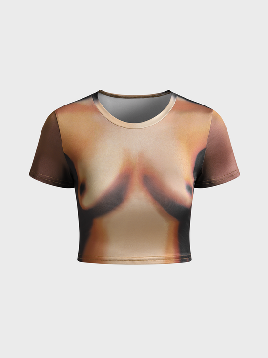 【Final Sale】Edgy Brown Body print Top T-Shirt
