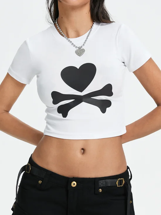 【Final Sale】Y2K White Heart Top T-Shirt