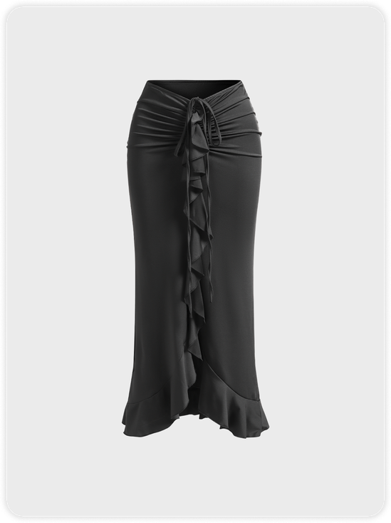 【Final Sale】Y2k Khaki Mermaid Ruffles Bottom Skirt