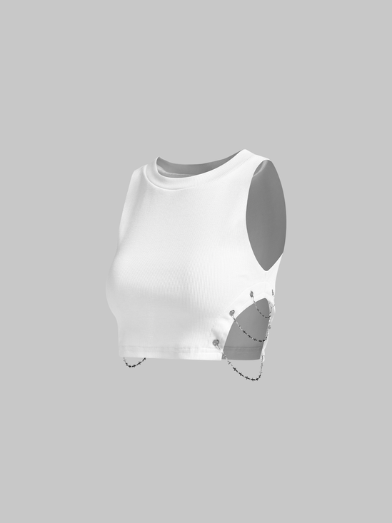 Street White Metal chain Top Tank Top & Cami