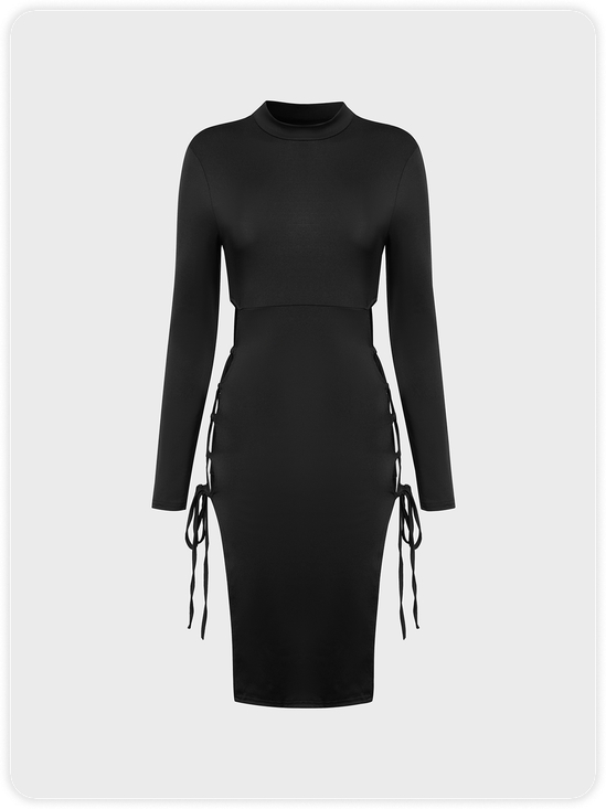 【Final Sale】Y2k Black Lace up Cut out Dress Midi Dress