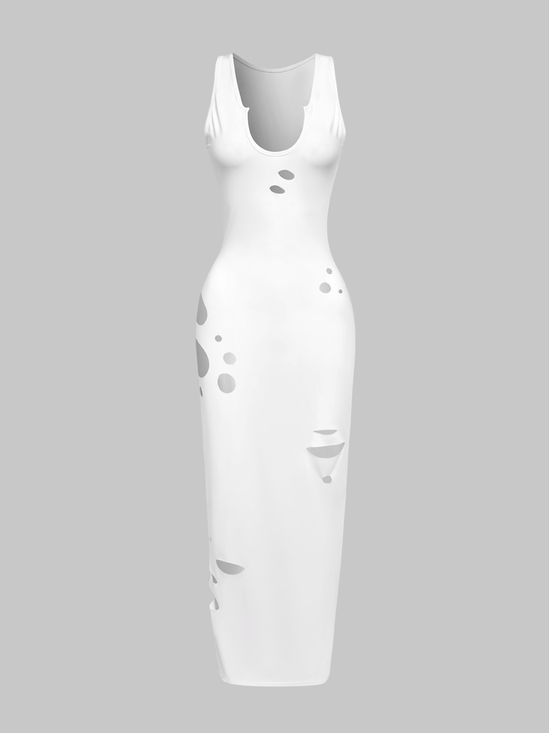 Y2k White Ripped Dress Midi Dress