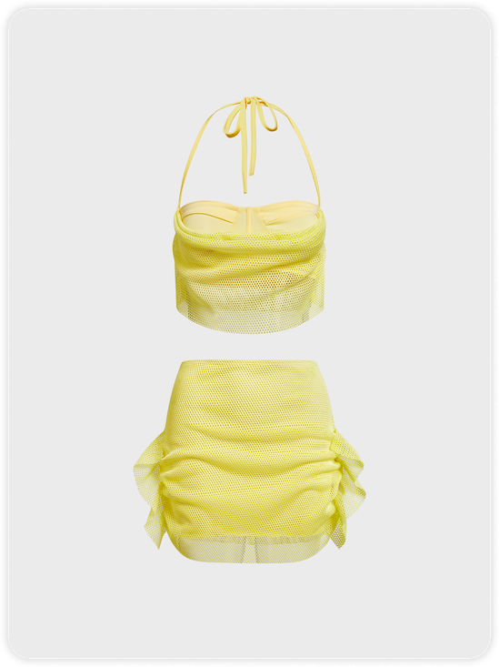 【Final Sale】Y2k Yellow Wrinkled Double layer Two-Piece Set