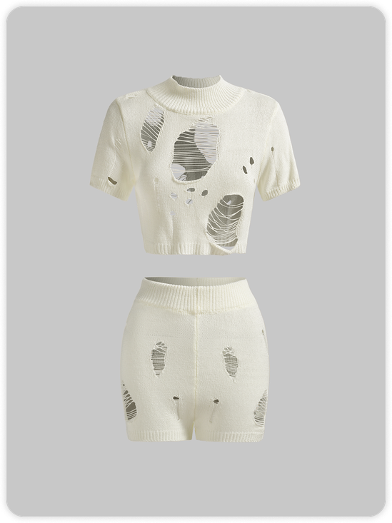Street White Ripped Two-Piece Set