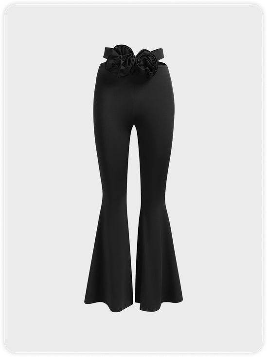 【Final Sale】Y2k Black 3D Rose Lace up Bottom Pants