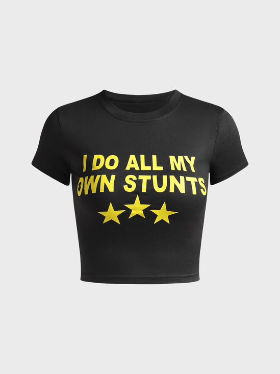 Street Black Letter print Star Top T-Shirt