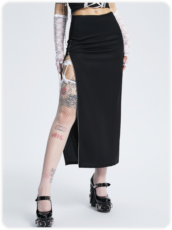 Street Black Side slit Bottom Skirt