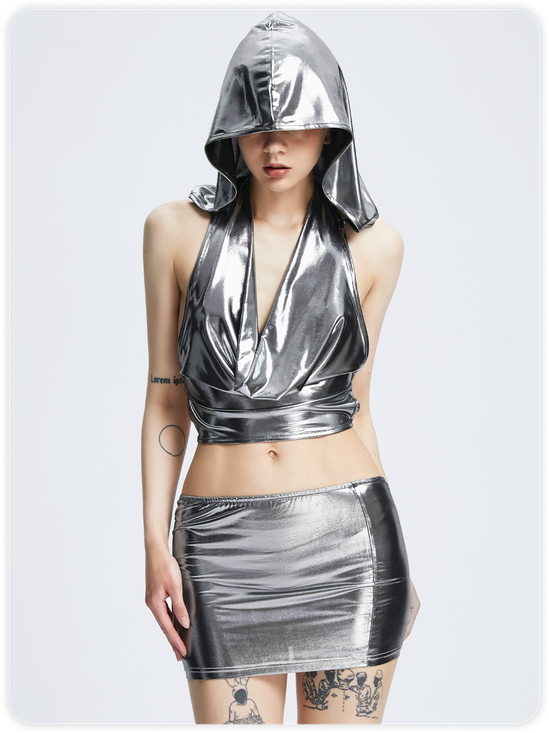 Edgy Silver Hoodie 2 pic set Two-Piece Set