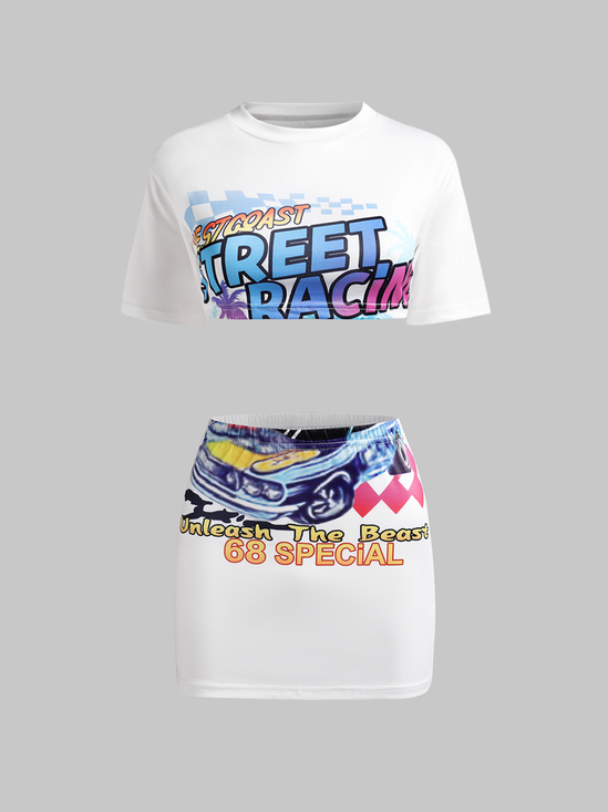 【Final Sale】Y2k Blue Remake T-shirt Two-Piece Set