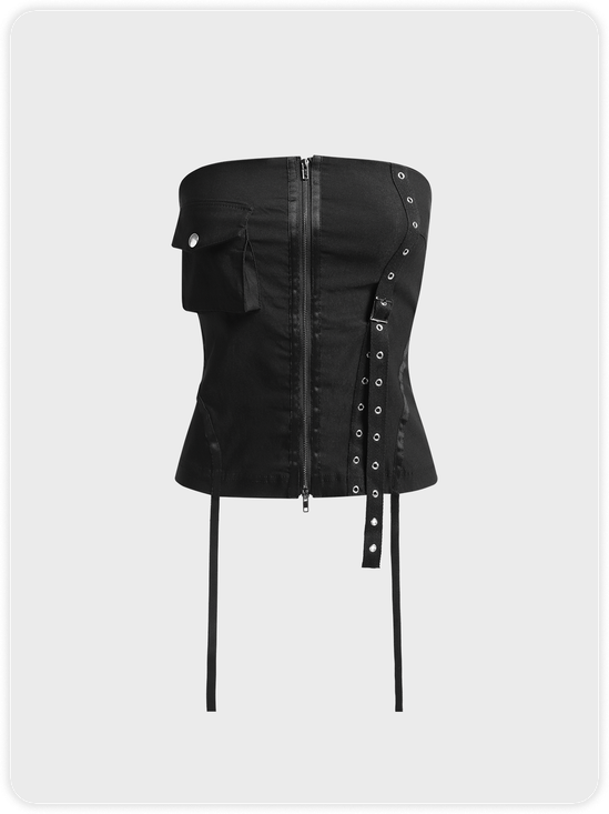 Street Black Metal details Pockets Top Women Top