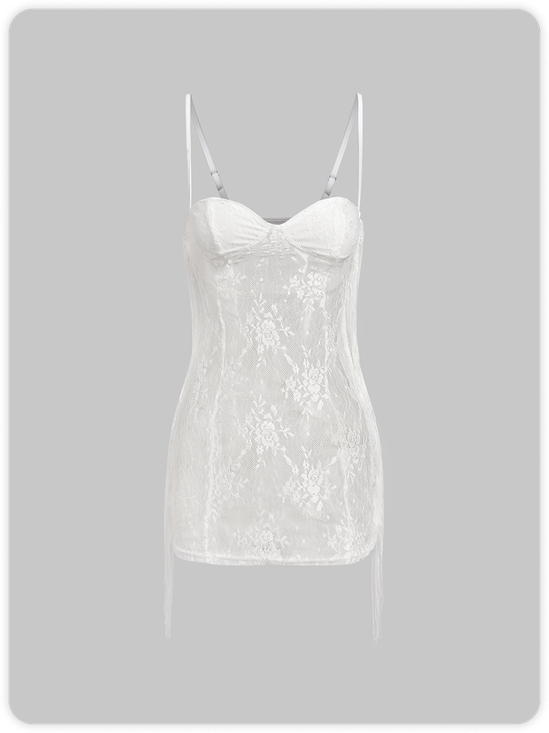Y2k White Tassel details Lace Dress Mini Dress
