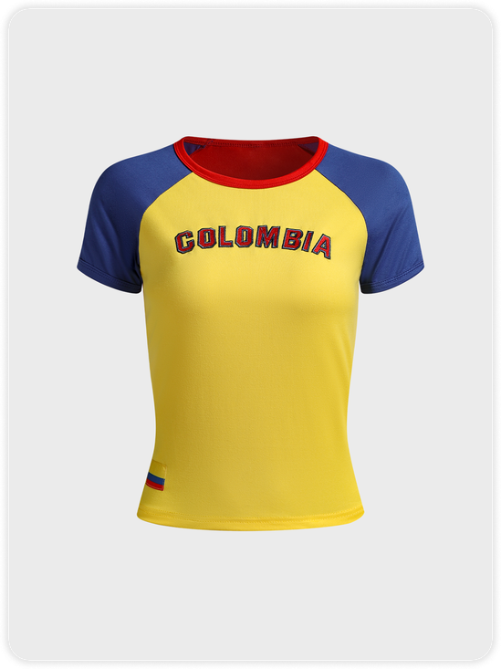 【Final Sale】Colombia Color Block Y2K Crew Neck T-Shirt
