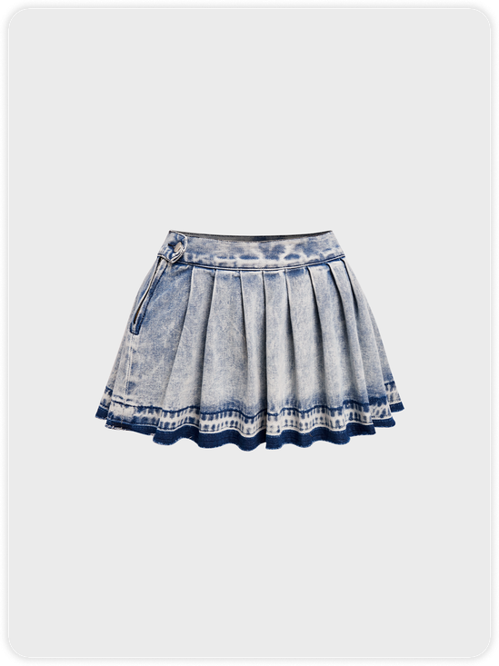 Denim Sleated Plain Short Skirt
