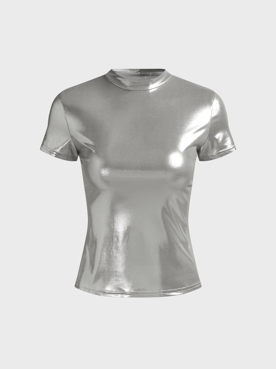 【Final Sale】Stand Collar Plain Short Sleeve T-shirt