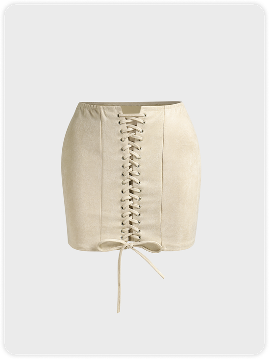Lace Up Plain Short Skirt
