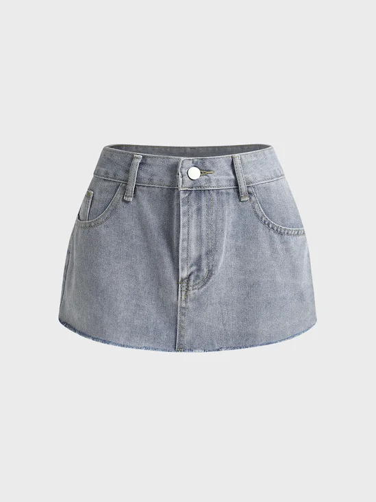 【Final Sale】Plain Short Denim Skirt