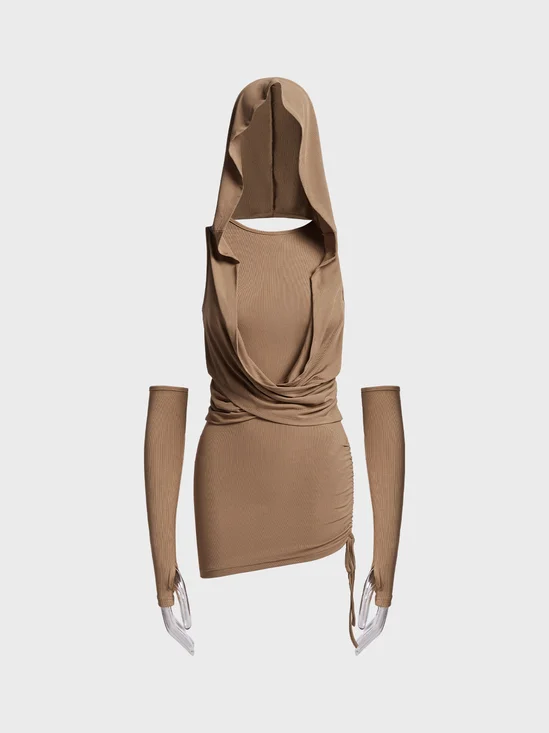 【Final Sale】Hoodie Asymmetrical Plain Sleeveless Short Dress