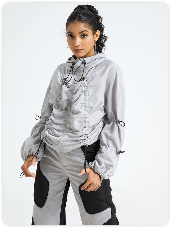 Drawstring Hoodie Plain Long Sleeve Jacket