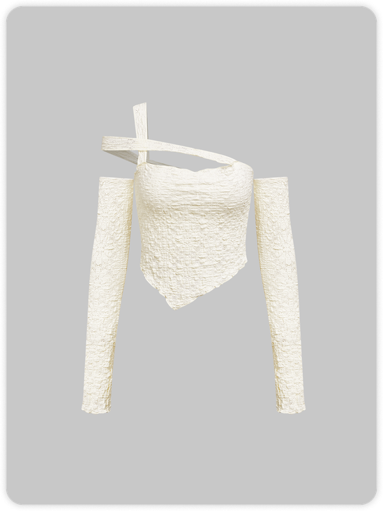 Jacquard Texture Fabric Asymmetrical Plain Long Sleeve Blouse