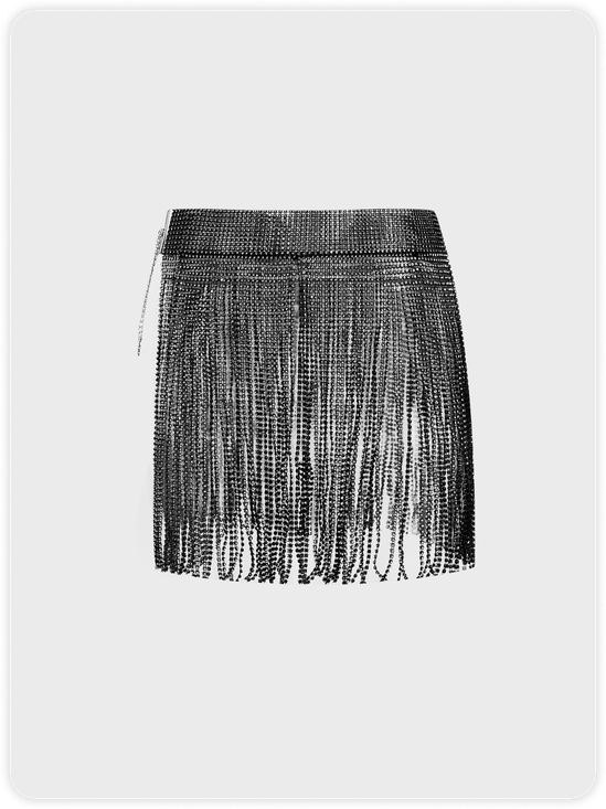 Rhinestone Tassel Details Plain Short Skirt