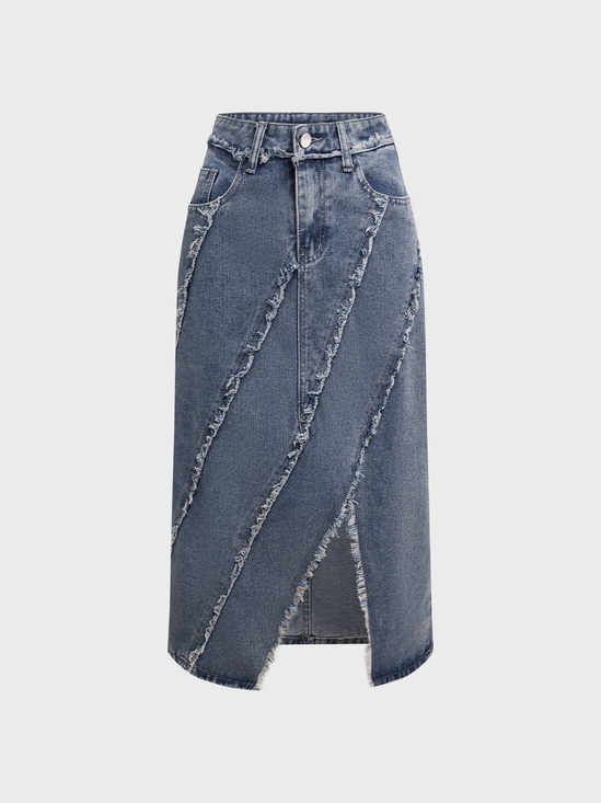 【Final Sale】Plain Maxi Denim Skirt