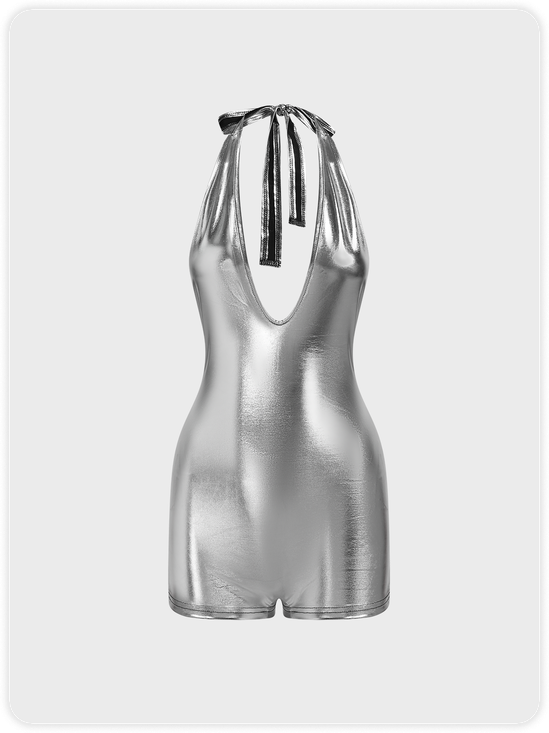 Metallics Halter Plain Sleeveless Romper