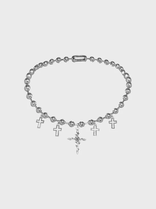 Metal Floral & Cross Necklace