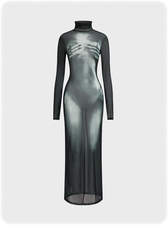 Half Turtleneck Human Body Long Sleeve Maxi Dress