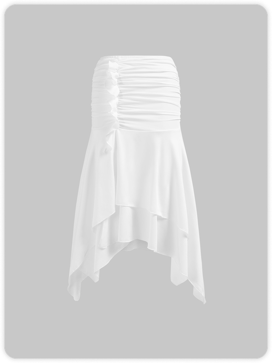 Irregular Hem Split Plain Midi Skirt