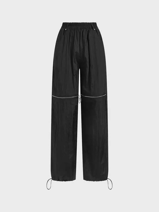 Cut Out Zipper Plain Straight Pants