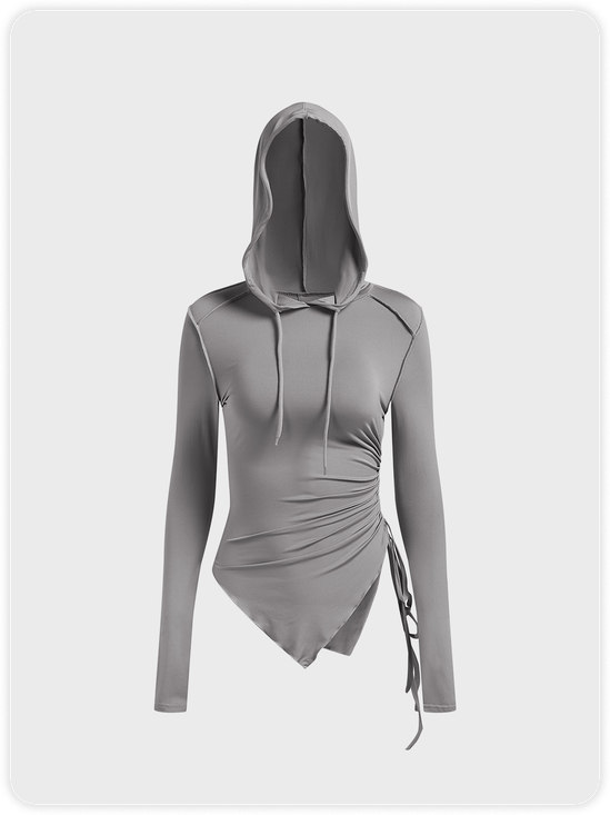 Asymmetrical Hoodie Plain Long Sleeve Shirt