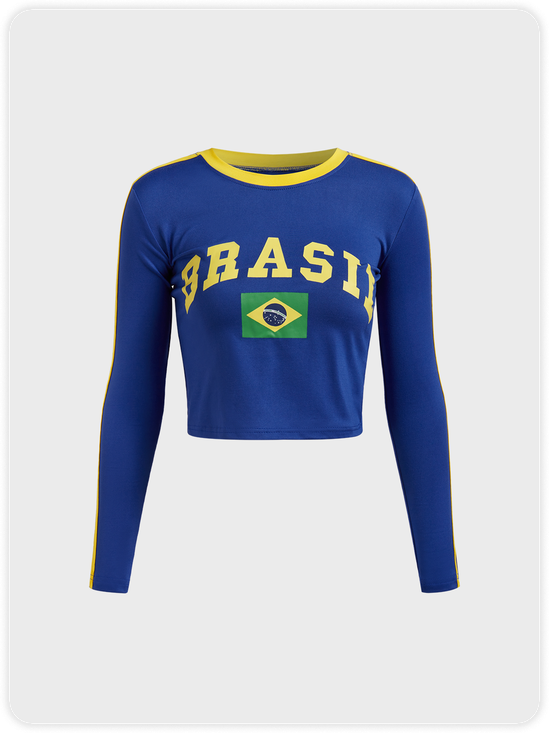 Brasil Crew Neck Color Block Long Sleeve T-Shirt