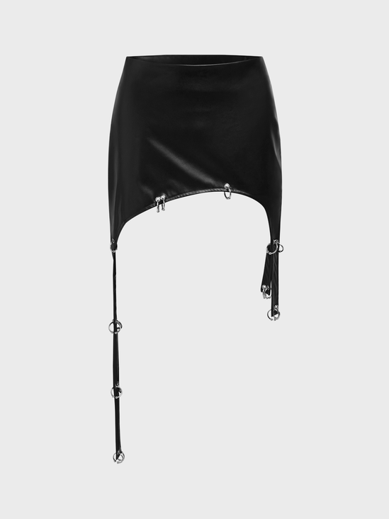 【Final Sale】PU Irregular Hem Plain Short Skirt