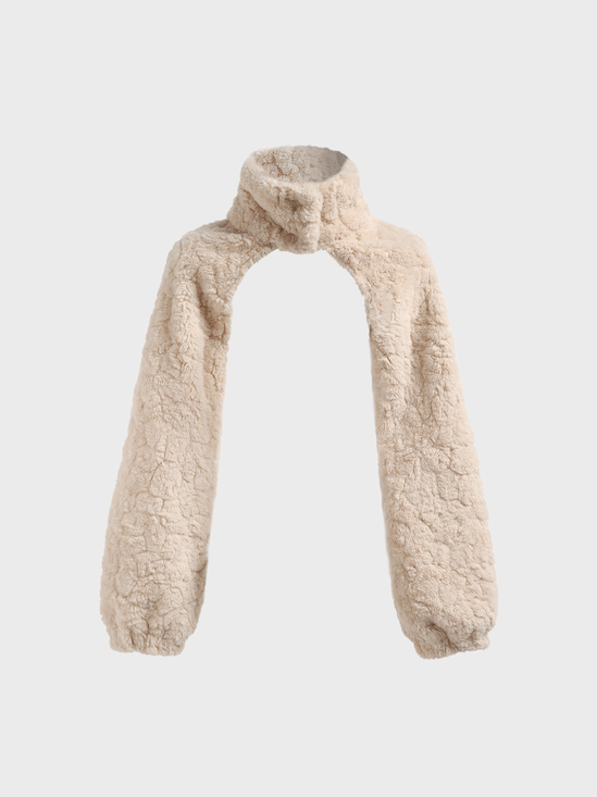 【Final Sale】Plush Sherpa Stand Collar Plain Long Sleeve Outerwear