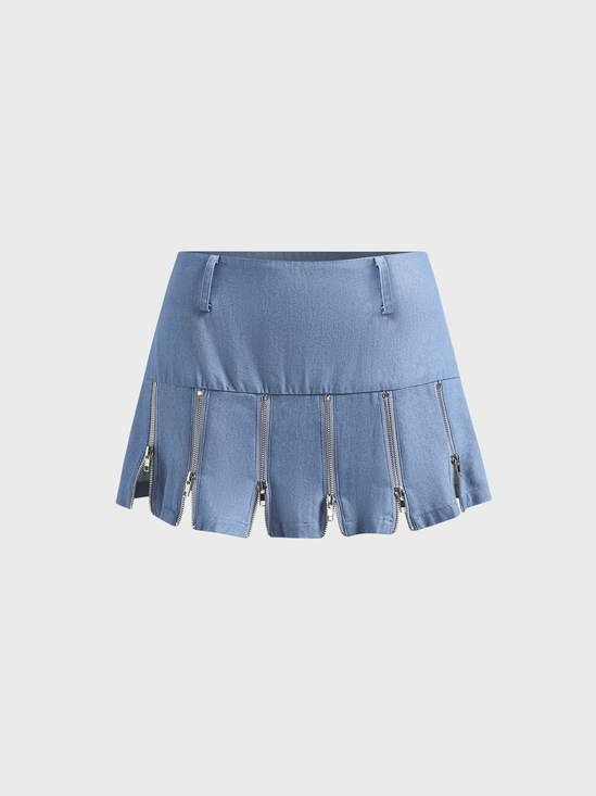 Denim Zipper Plain Short Skirt