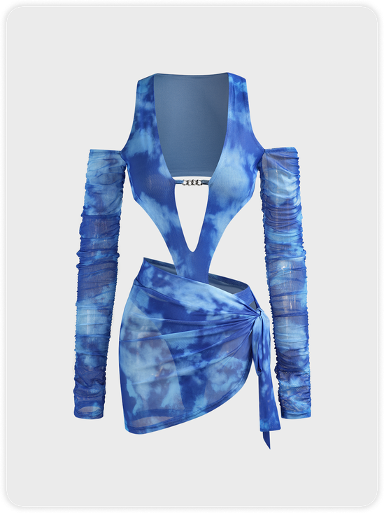 Cut Out Metal Ombre Tie Dye Top With Skirt Set