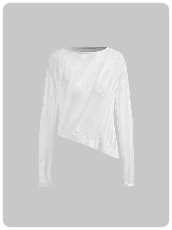 Hollow Out Crew Neck Plain Long Sleeve Sweater