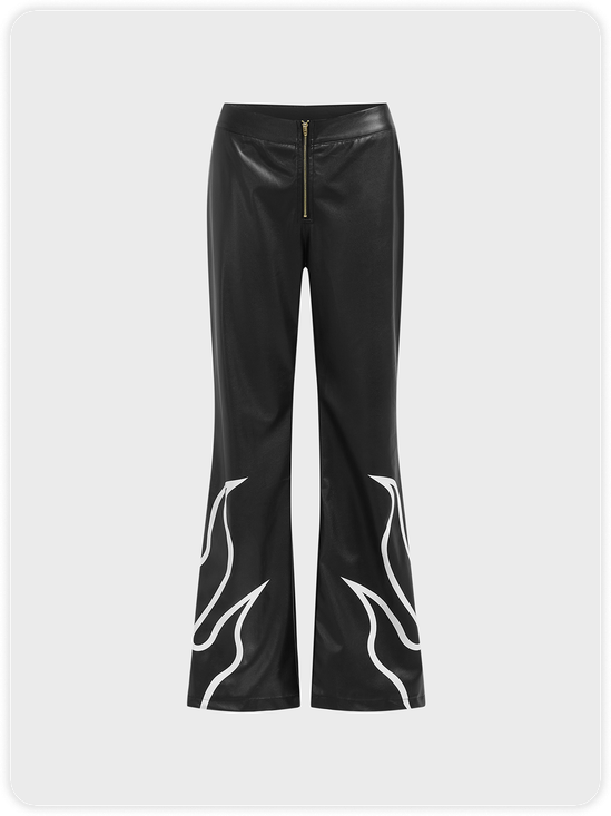 Plain Regular Fit Street PU Leather Pants