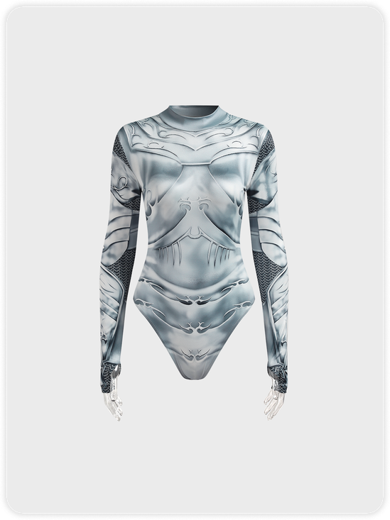 Half Turtleneck Geometric Long Sleeve Bodysuit